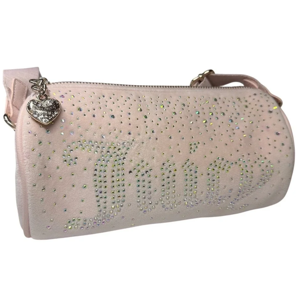 Juicy Couture Pink Velour Rhinestone Barrel Crossbody